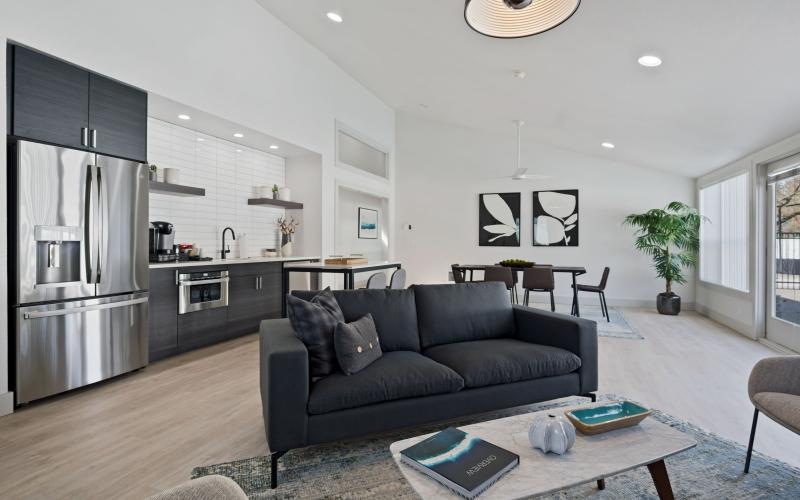 a living room with a couch and a table